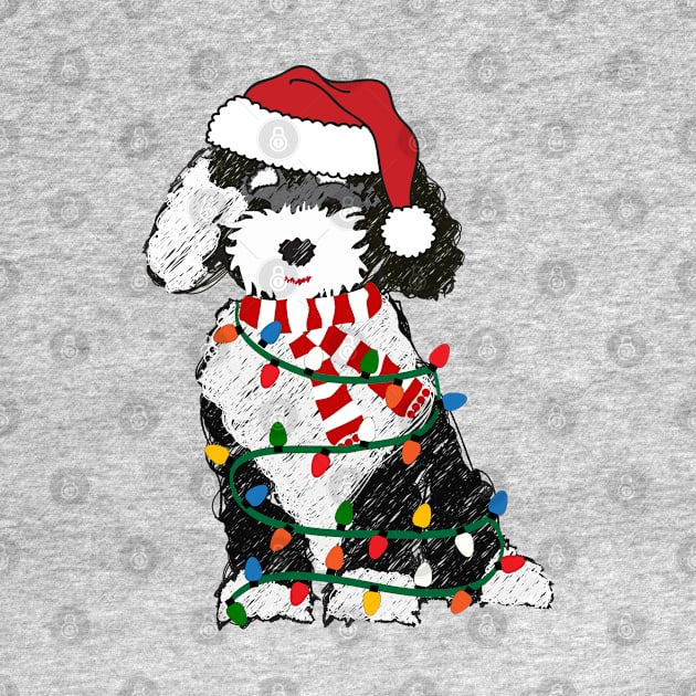 Cute Sheepadoodle Decorated With Christmas Lights by EMR_Designs